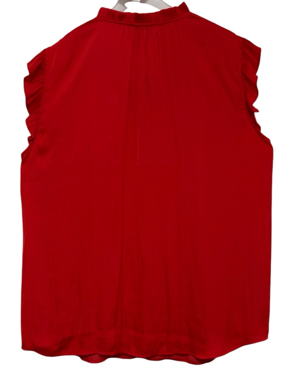 Red Tie-Neck Blouse With Ruffle Trim - Picture 2 of 4